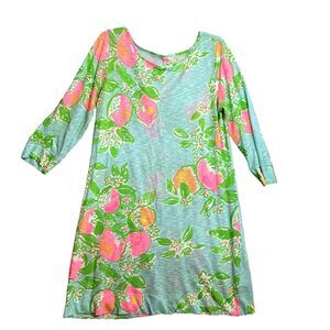 Lilly Pulitzer Marlowe Shift Dress Size Large Tropical Green Pink Fruit Read
